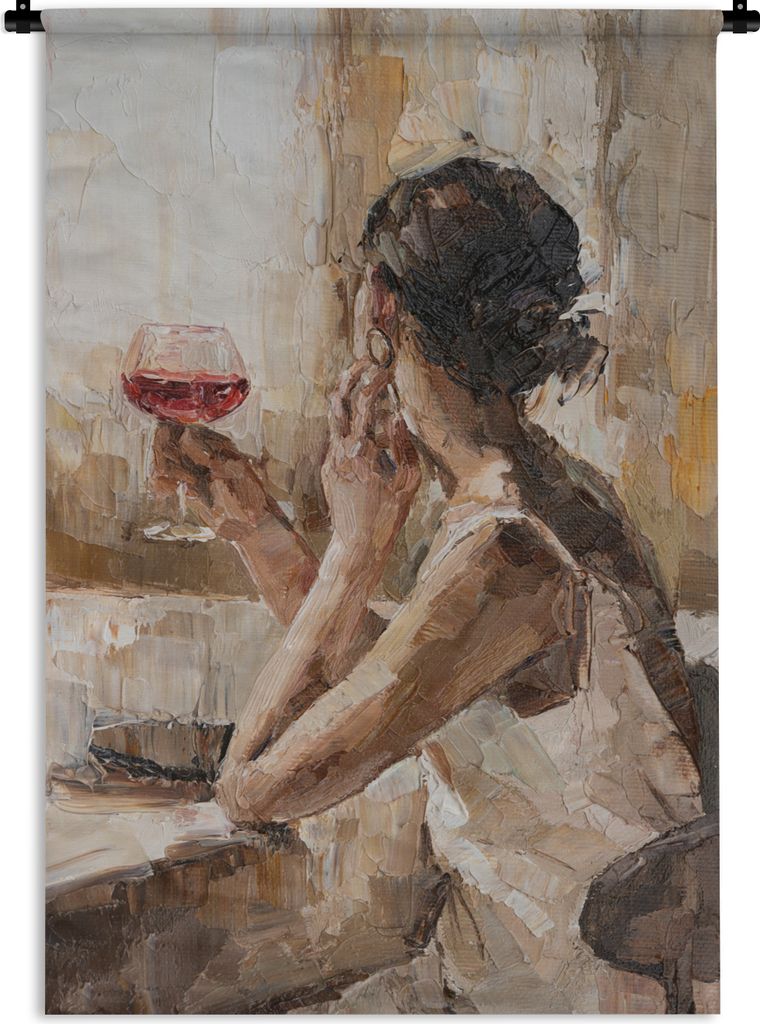 MuchoWow Wandteppich Wandbehang Gemälde - Ölfarbe - Frau - Wein 120x180 cm Tapisserie Dekoration Wandtuch - Schlafzimmer - Dekorationen für da...