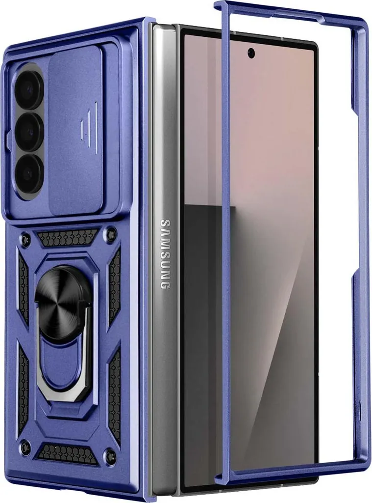 Avizar, custodia per Galaxy Z Fold7 con supporto ad anello e protezione della fotocamera, blu scuro