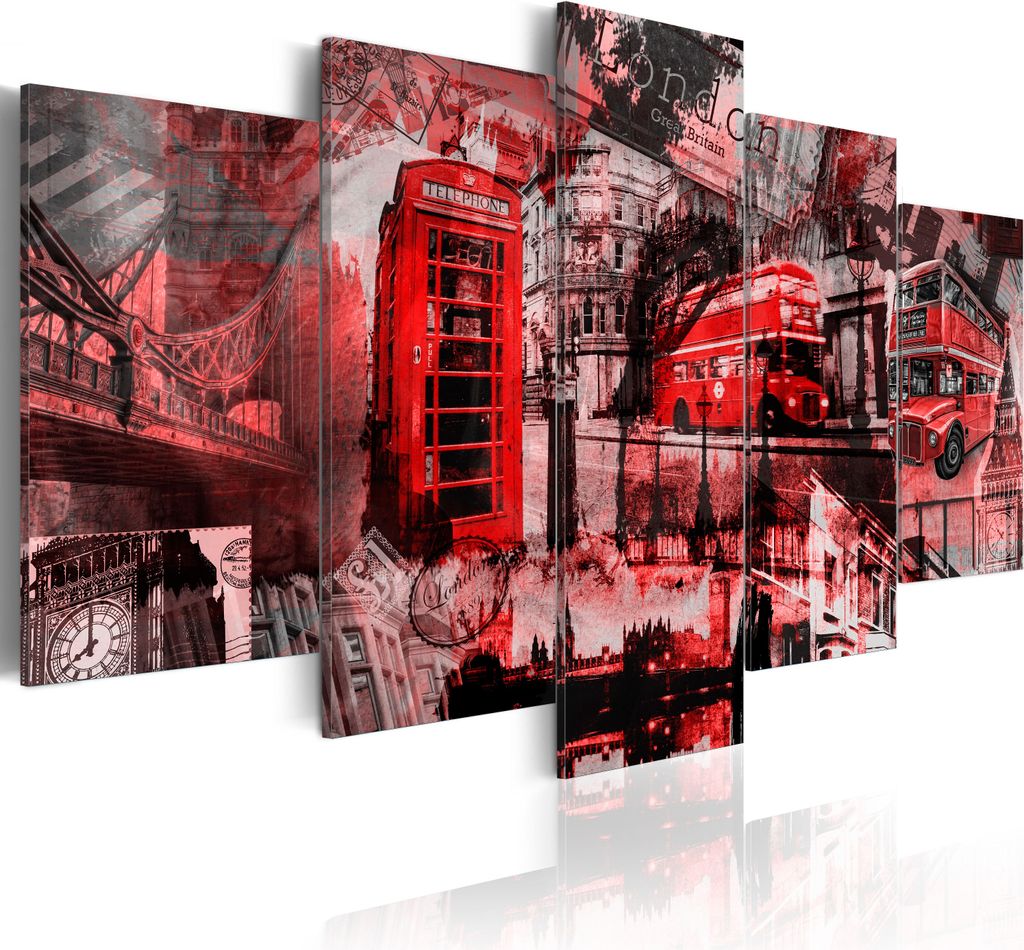 Leinwandbilder 200x100 cm 030117- 5 Vlies Leinwandbild 5 tlg Kunstdruck modern Wandbilder XXL Wanddekoration Design Wand Bild LONDON CITY