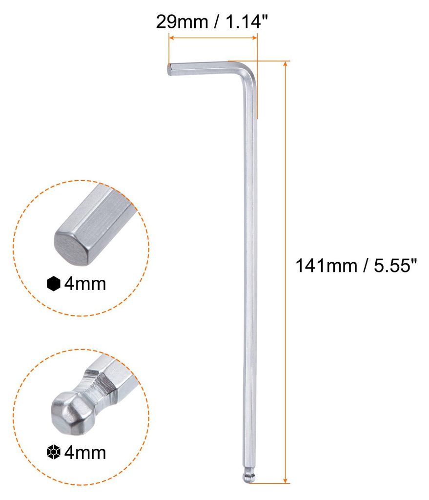 2 Stš¹ck Innensechskantschlš¹ssel mit Kugelkopf 4mm L-Form Extra langer Arm Sechskantschlš¹ssel aus Chrom-Vanadium-Stahl Reparaturwerkzeug f...