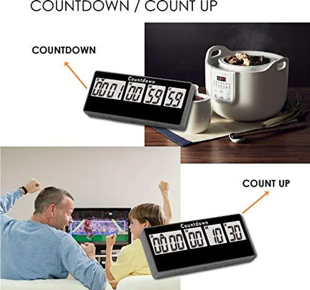 NInE-ROnG Timer a riposo 9.999 giorni Orologio digitale con conto alla rovescia Allarmi sonori, magnete di spegnimento Cronometro ad assorbimento Timer Batteria sostituibile, per