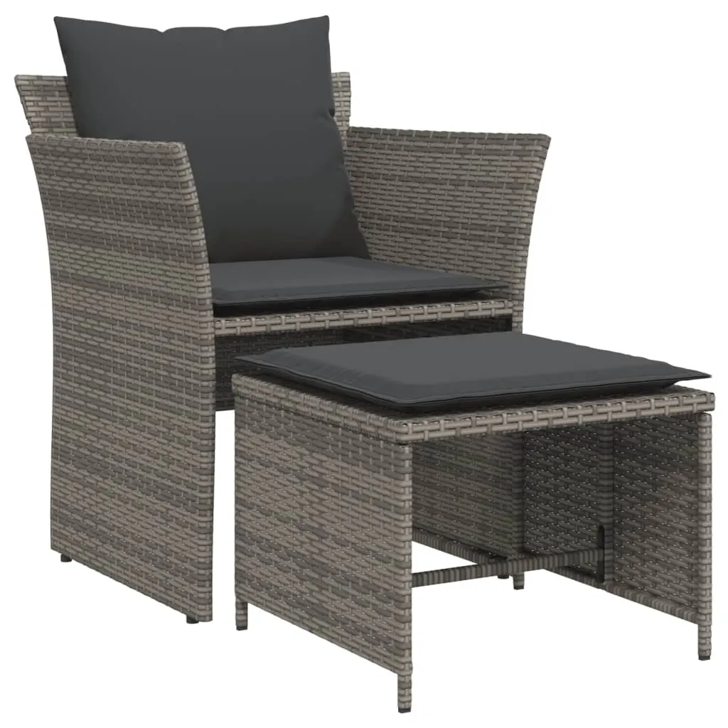 Sedia Giardino Poly Rattan Grigia con Poggiapiedi | Facile Pulizia