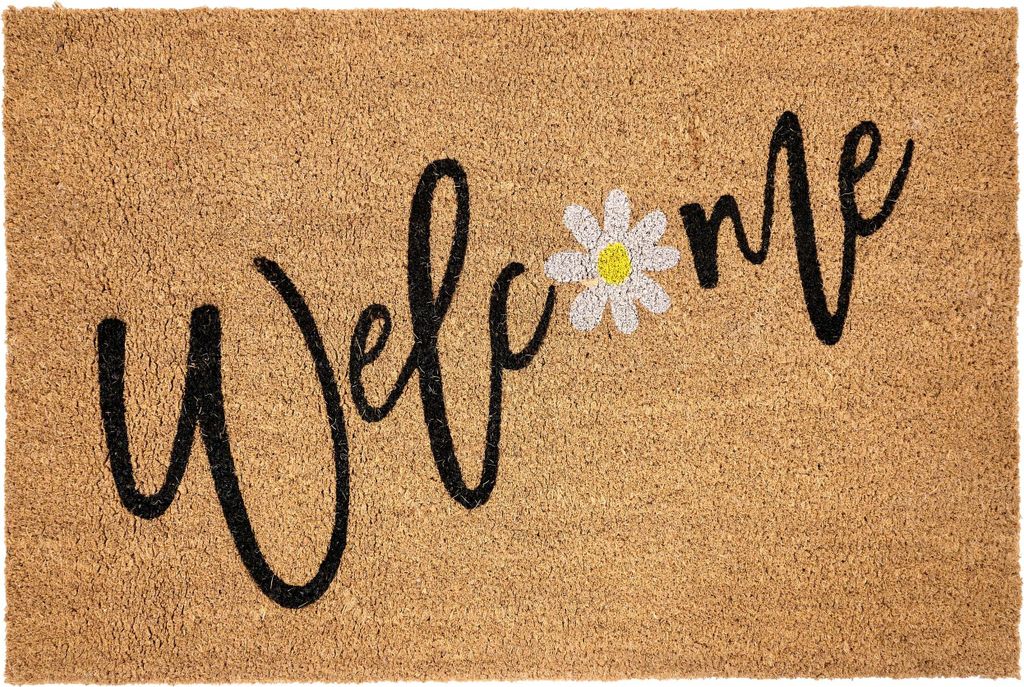 BELIANI Fußmatte Naturfarben Kokosfaser 60 x 90 cm Rechteckig mit Schriftzug Anti-Rutsch-Rückseite Indoor Innenbereich Fußabtreter