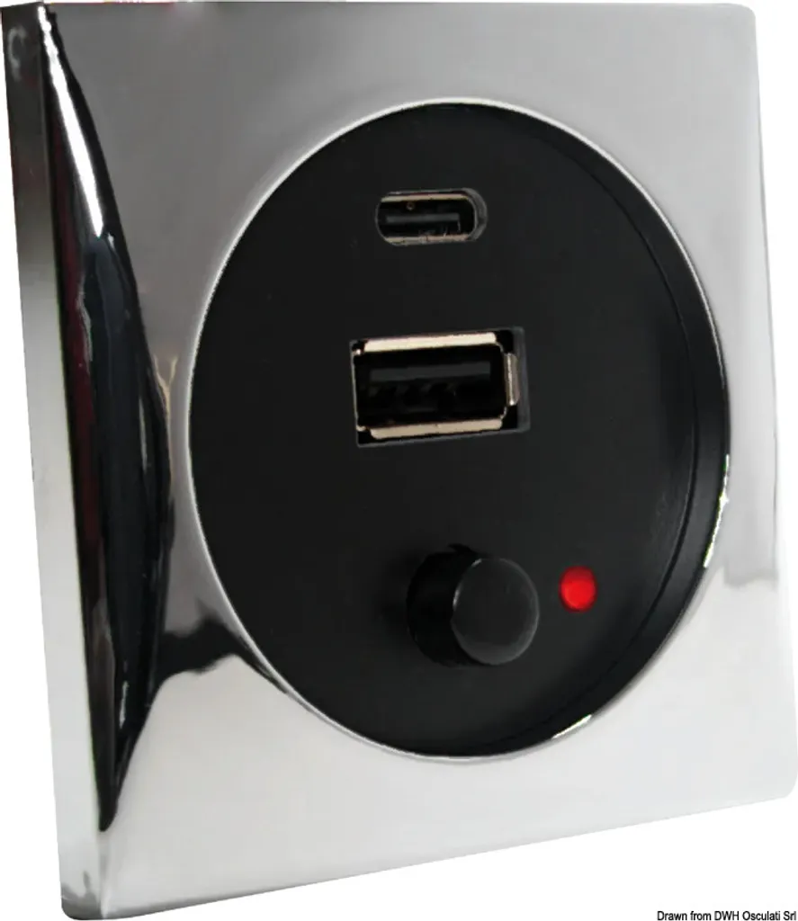 Double Prise de Charge USB-A et USB-C Encastrable Finition Chrome 12/24V