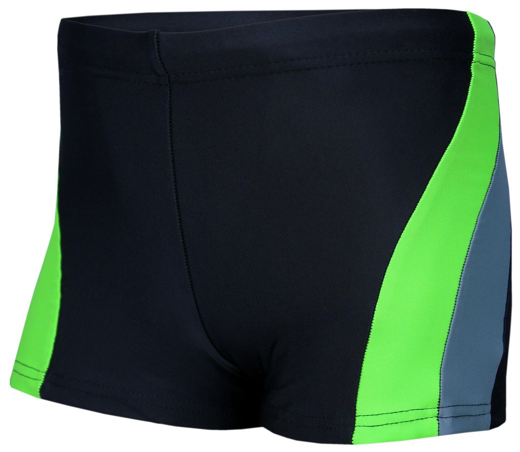 Aquarti Jungen Badehose Schwimmhose Seitliche Paspel Kinder Badeshorts, Farbe: Schwarz/ Grau/ Grün, Größe: 134