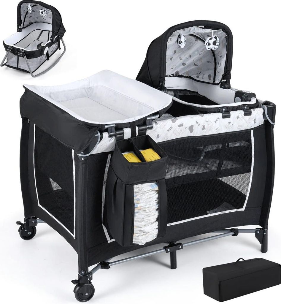 5-in-1 tragbares Babybett mit Wickeltisch und Spielzeug