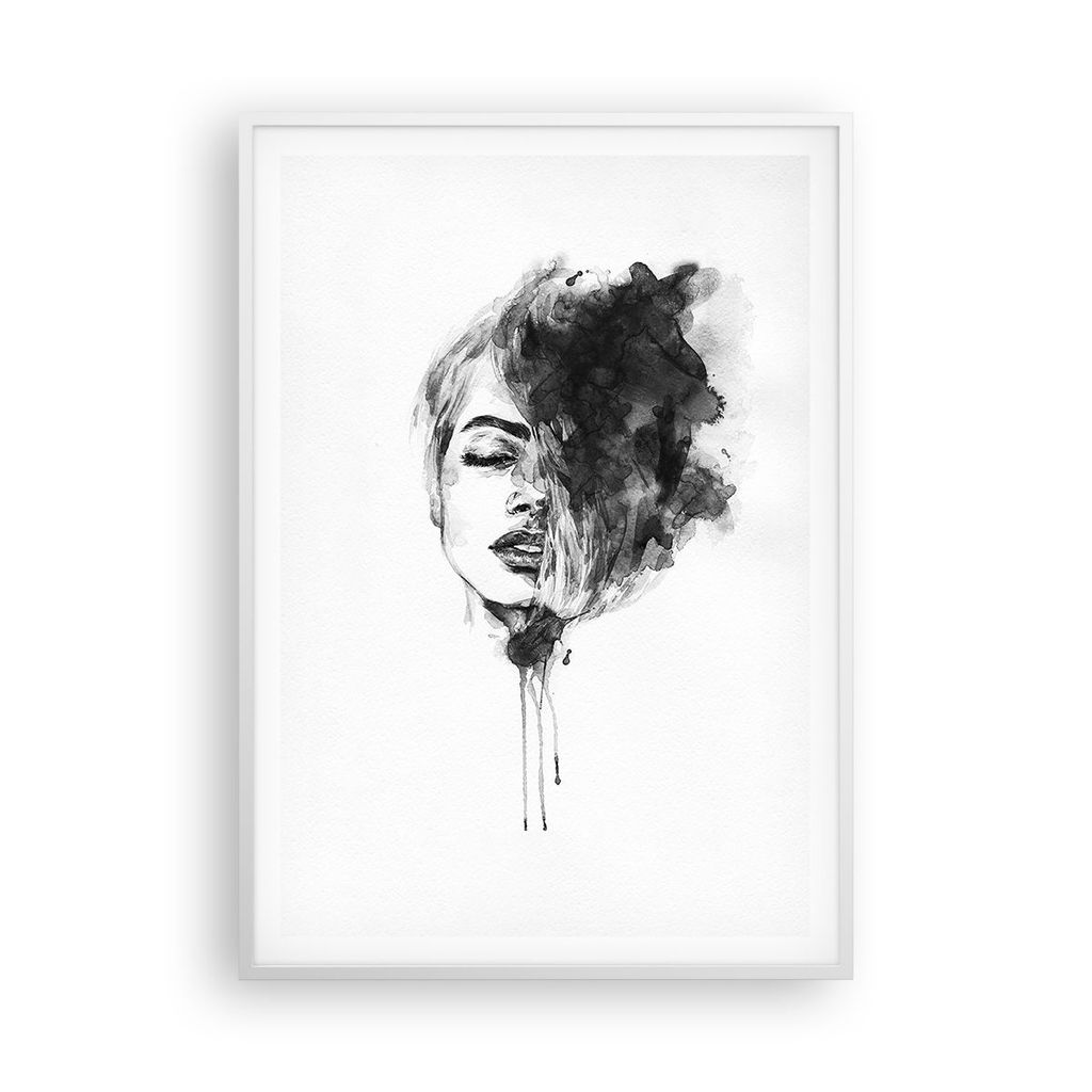 Gerahmtes Poster - Weißer Rahmen - Frau Gesicht Abstraktion - 70x100 cm - Wand Bild - Wanddeko - Wandbilder - Kunstposter - Wandposter - Bilderrah...