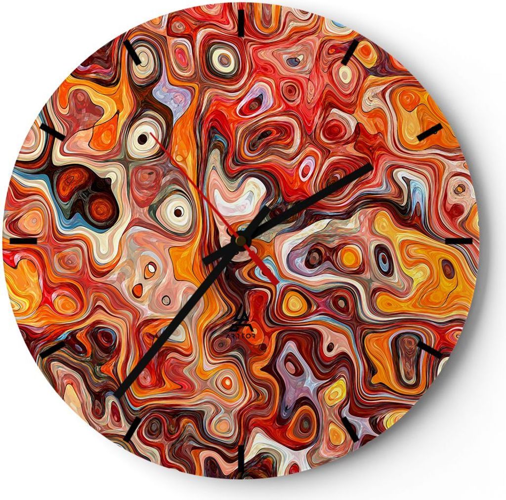 Wanduhr - Rund - Glasuhr - Abstraktion modern - 30x30cm - Schleichendes Uhrwerk - Lautlos - zum Aufhängen bereit - Dekoration Modern - Wanddekorat...