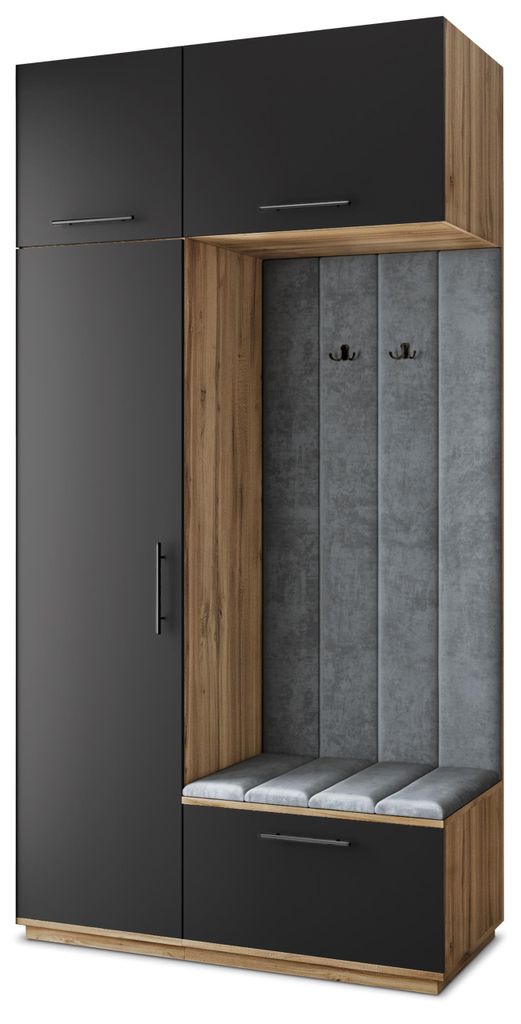 Masseno Garderobe-Set REMA 120/240/60 cm Modern Garderobenschrank Eiche Wotan, Veloursstoff MONOLITH 85 (Grau)