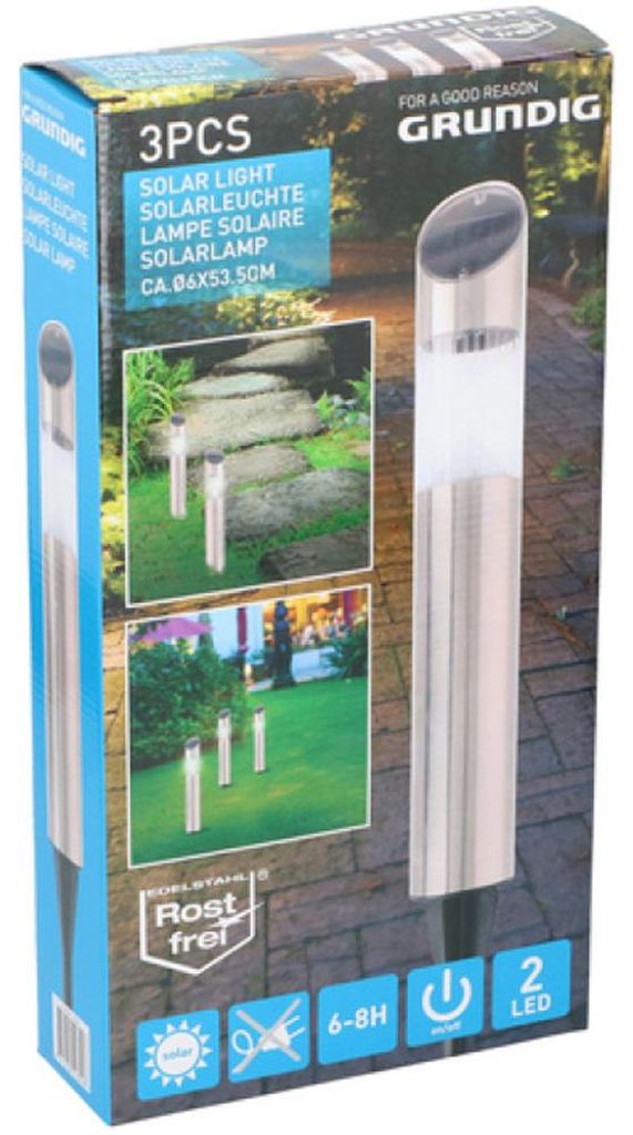 GRUNDIG solárne záhradné LED svetlo Ø 6x53,5 cm, 3 kusy Obrázok produktu 