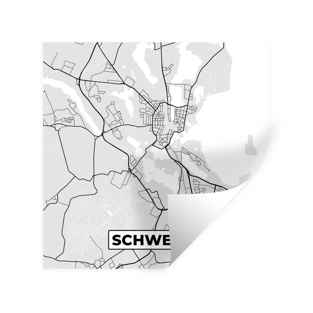 MuchoWow Wandtattoo Wandsticker Wandaufkleber Schwerin - Karte - Stadtplan - Deutschland 50x50 cm Selbstklebend und Repositionierbar - Selbstkleb...