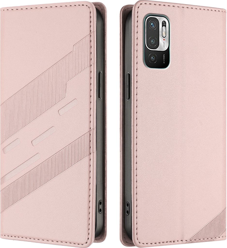 Hülle für Xiaomi Redmi 10, Kunstleder Brieftaschen Handyhülle mit Kartenfach und Standfunktion Pink