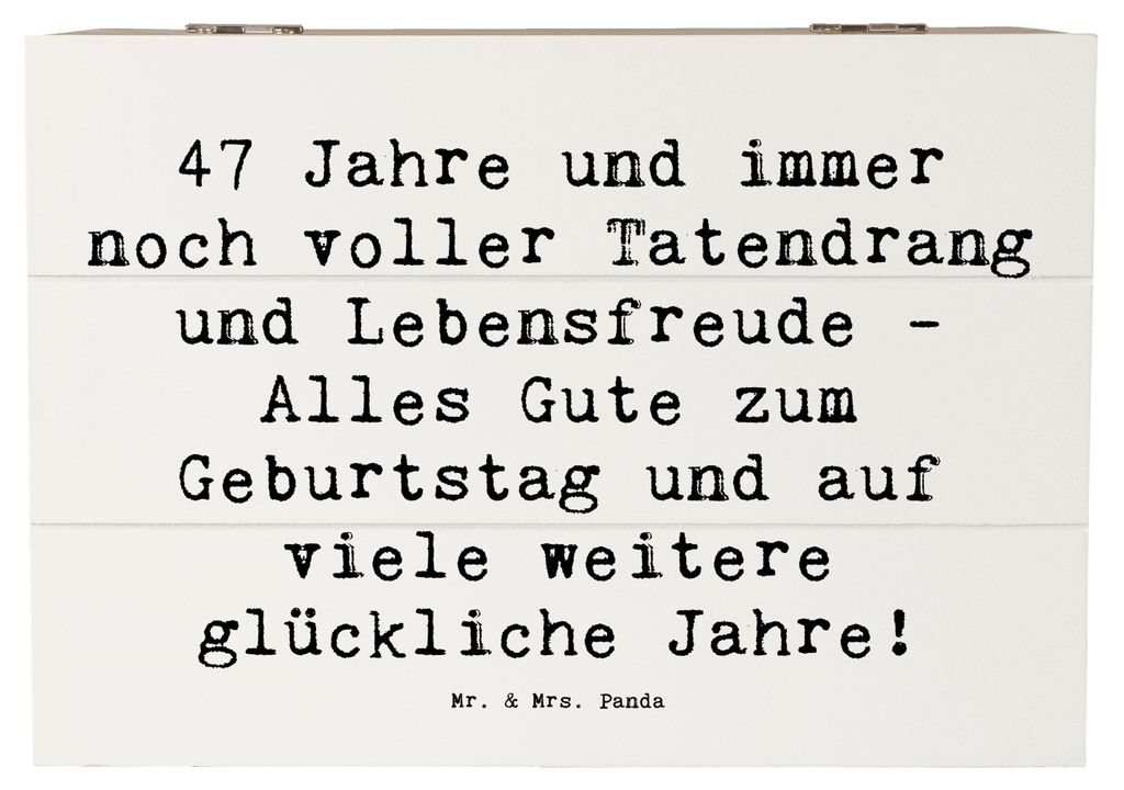 Mr. & Mrs. Panda Holzkiste Spruch 47. Geburtstag 22 x 15 cm - Weiß - Geschenk, Unvergessliche Momente, mit Deckel, Voller Tatendrang, Box, Handgem...