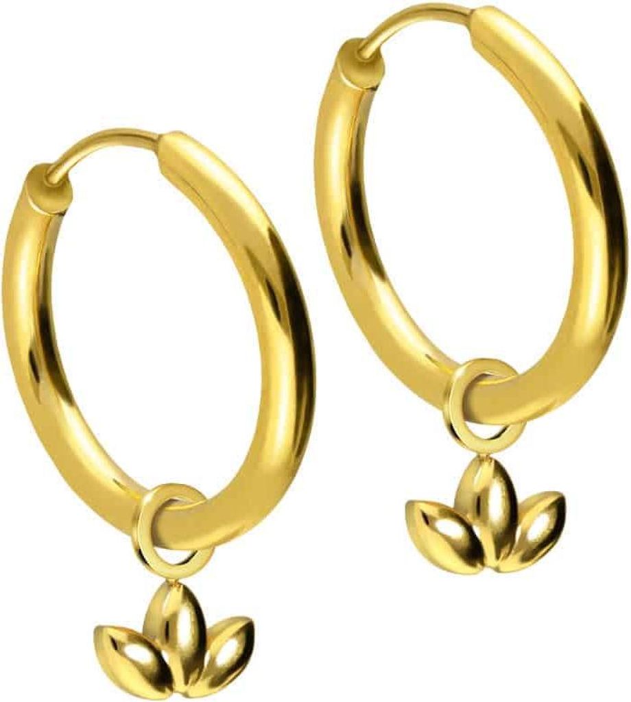 Chirurgenstahl Ohrclicker Creolen LOTUSBLÜTE Gold Innendurchmesser: 14mm + Designstärke: 2mm