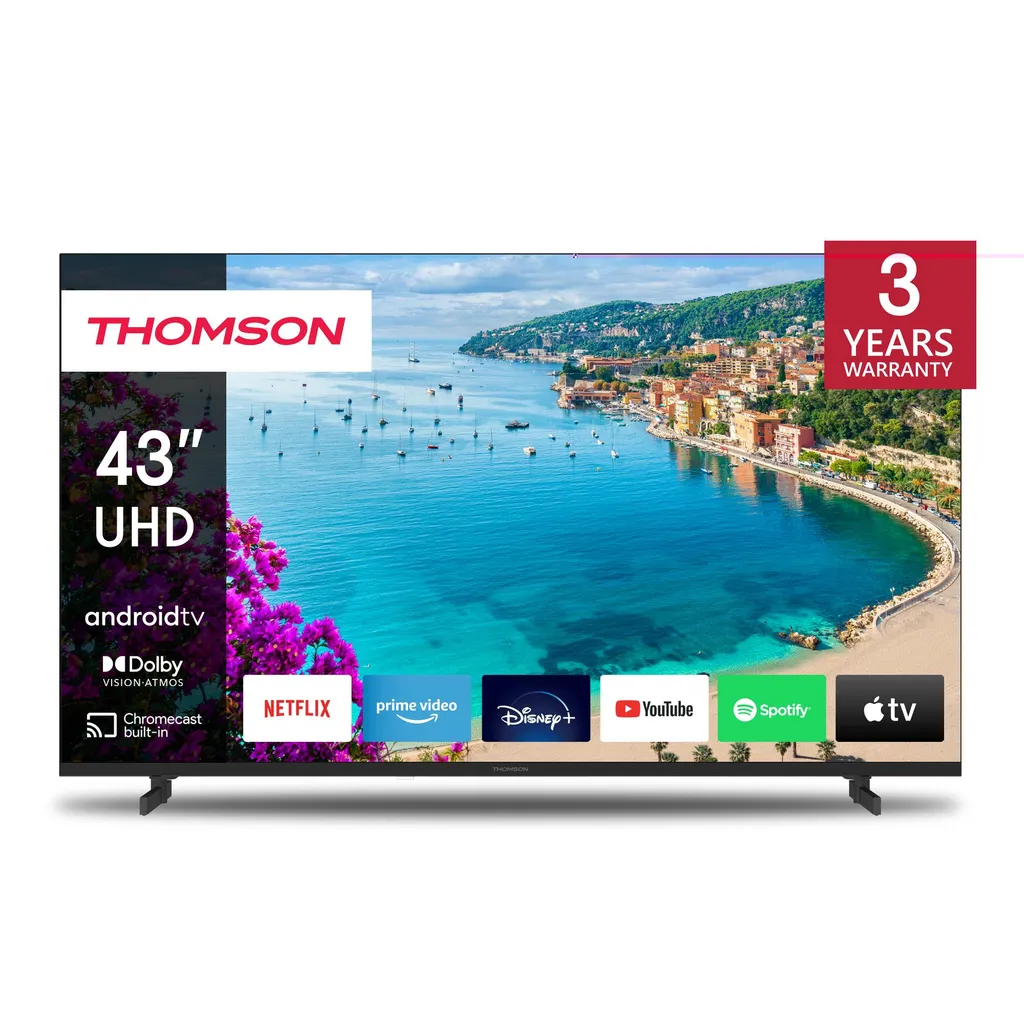 THOMSON 43 Zoll (109 cm) 4K Ultra HD Smart Android TV, Google Assistant, Wi-FI, Dolby Digital, Bluetooth, Triple-Tuner, HDMI, CI+,  Panel – 43UA5S13