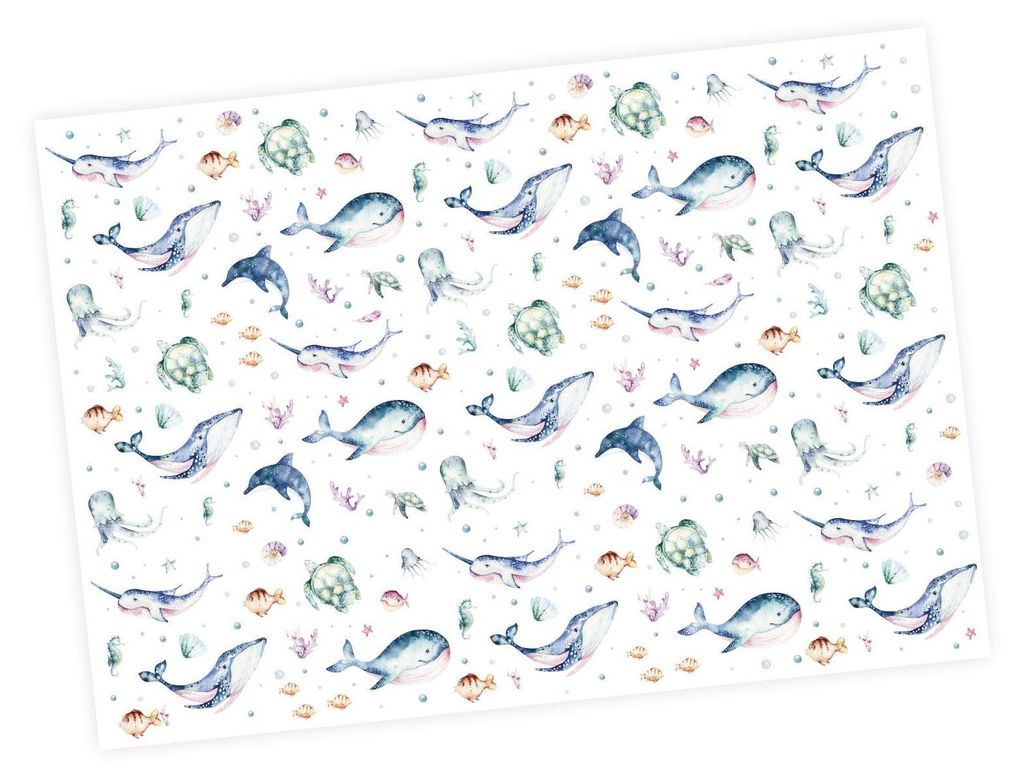 5 Bögen Geschenkpapier Meerestiere bunt Aquarell - 1,60€/qm Produktbild 