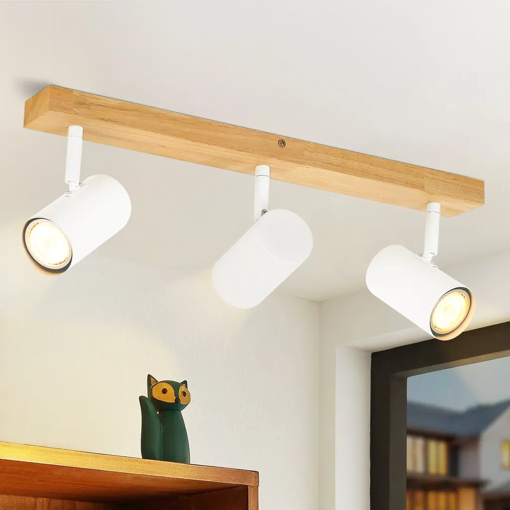 ZMH Faretto Soffitto 3 Fiamme GU10 Bianco Legno | Orientabile 350°
