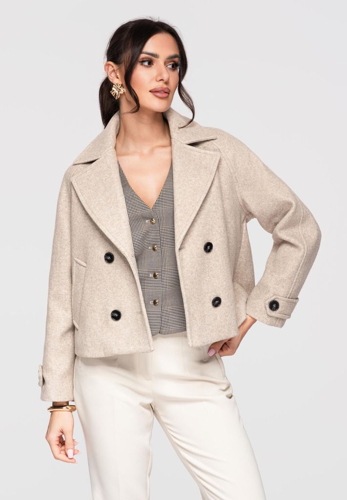 Ombre Kurzer Damenmantel im Peacoat-Stil mit leicht oversized, geradem Schnitt taupe S