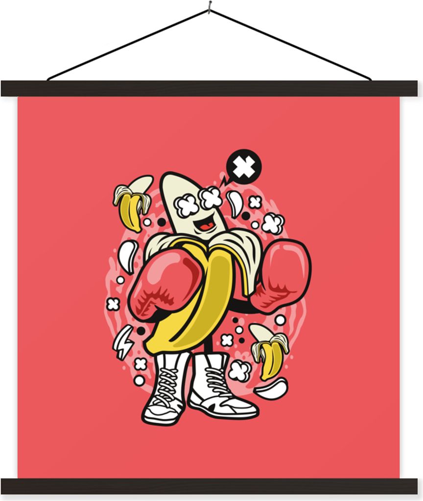 MuchoWow Textilposter Boxen - Banane - Retro 120x120 cm mit schwarzem Rahmen - Aufhängungsset