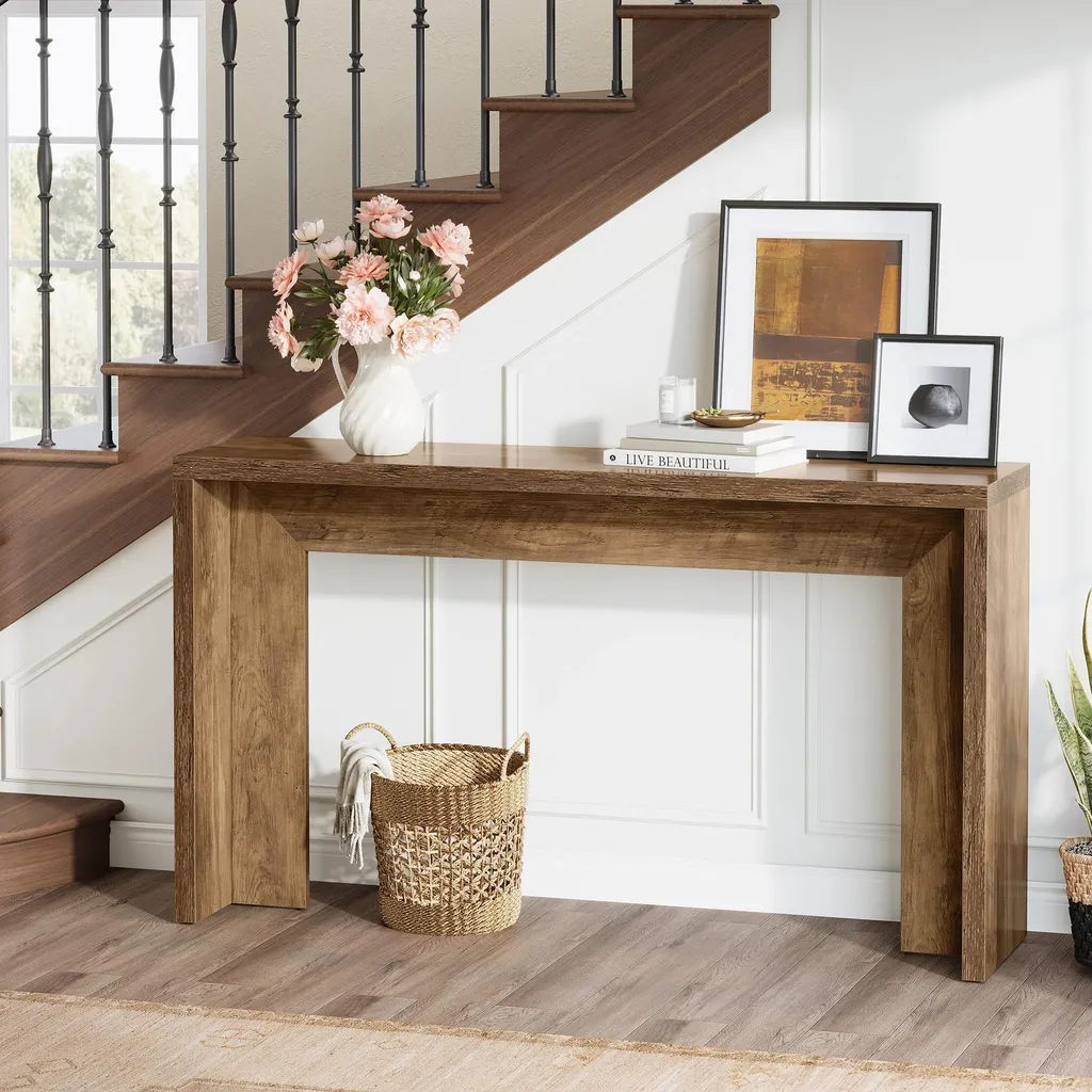 Table console bois gris clair 140cm style antique format extra fin - 12