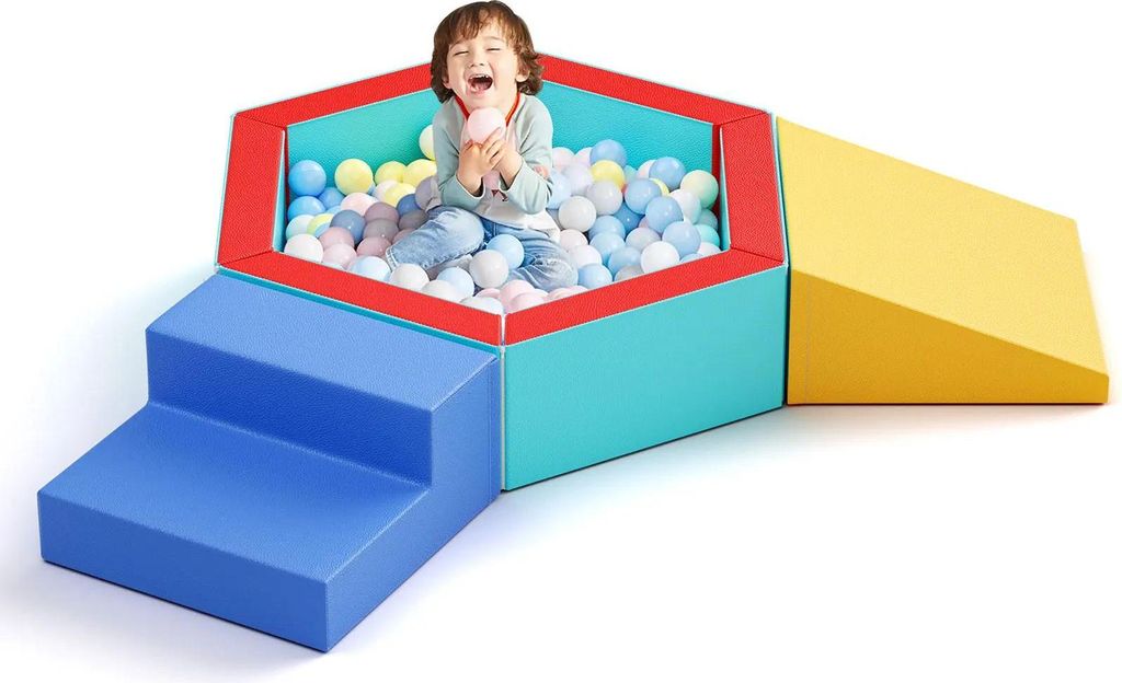 Schaumstoff-Bausteine für Kleinkinder - Bällebad Set - 9 große Steine - Latex-Schaum - Indoor-Spielplatz - Für Kinder 0–3 Jahre - Mehrfarbig