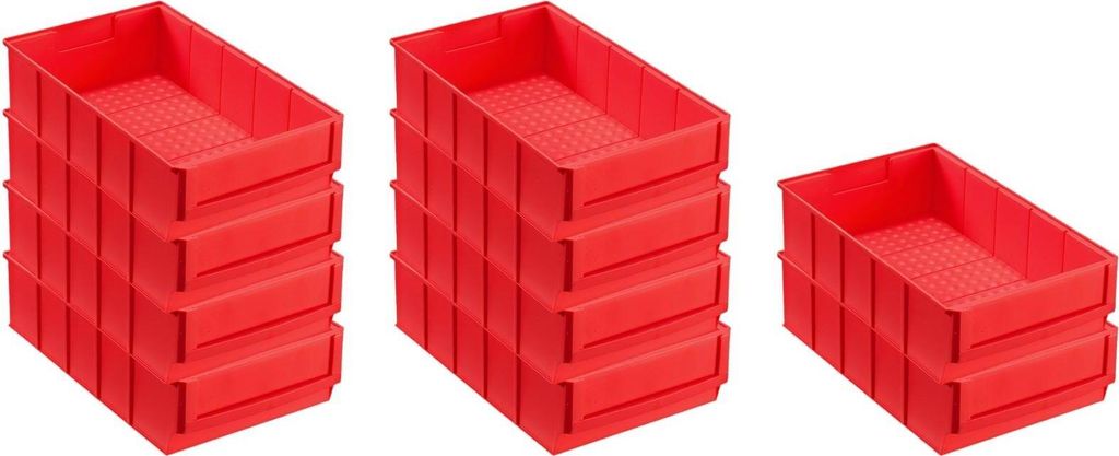SparSet 10x Rote Industriebox 300 B | HxBxT 8,1x18,3x30cm | 3,4 Liter | Sichtlagerkasten, Sortimentskasten, Sortimentsbox, Kleinteilebox