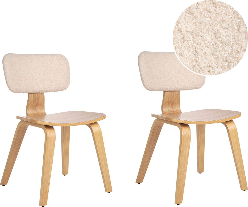 BELIANI Esszimmerstuhl 2er Set Hellbeige Polyester Bouclé-Stoffbezug Hellem Holzbeine Hohe Rückenlehne Traditioneller Stil für Wohnzimmer Esstisch
