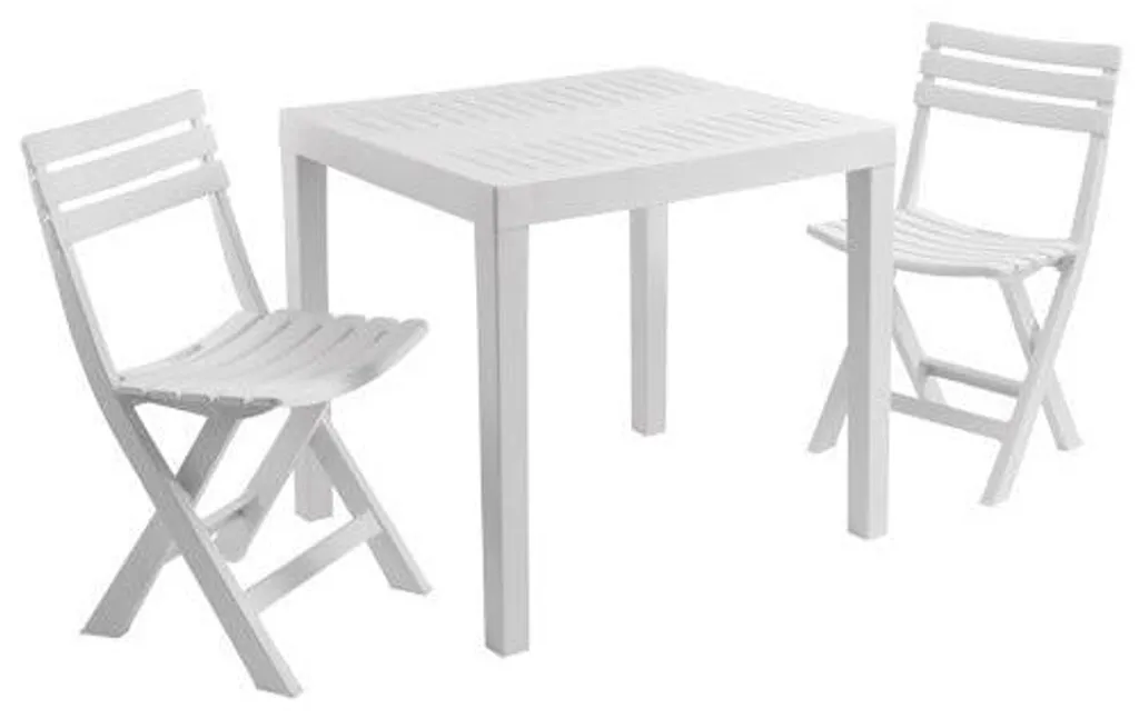 Table et 2 chaises pliantes Club en résine blanche effet lattes - 3 pièces