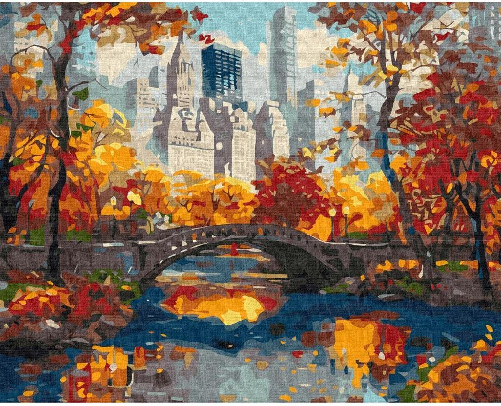 Malen nach Zahlen mit einem Rahmen Gemälde Goldener Park 50x40 cm