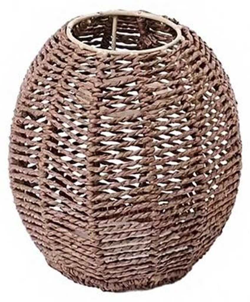 Geweven Lampenkap mit Metallrahmen – Runder Boho-Stil – 5,5×5,9 Zoll – Ersatz für Wandventilatorlampe – Braun