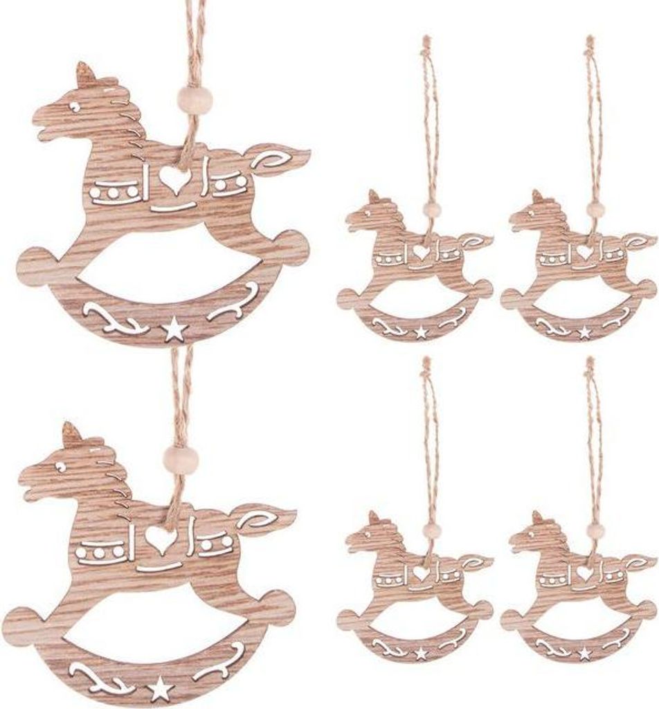 SPRINGOS Christbaumschmuck-Set aus Holz, 6 STK., Holzanhänger, Ornament, Anhänger, Weihnachten Christbaumanhänger, DIY (EIN Stangenpferd)
