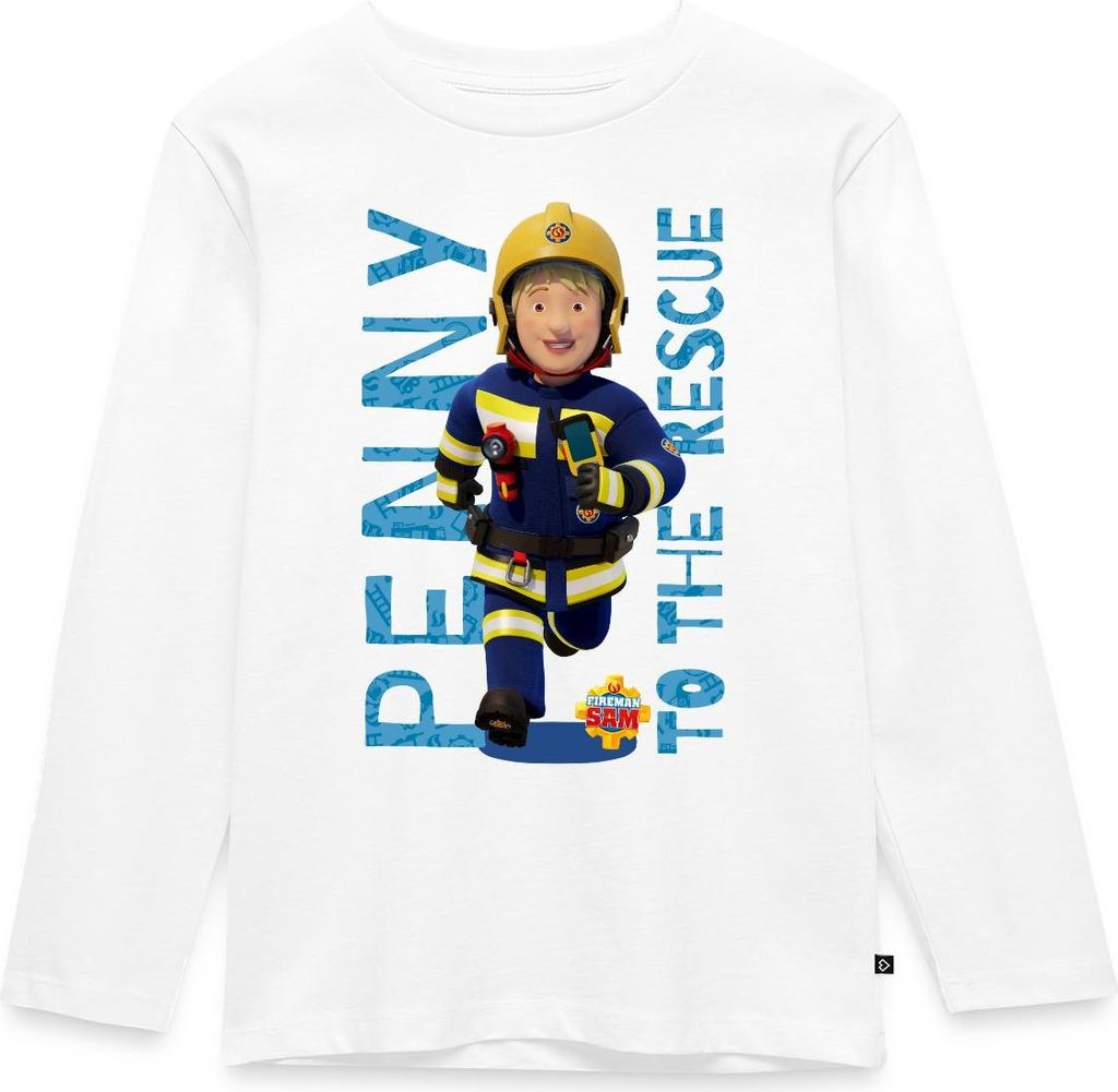 Spreadshirt Feuerwehrmann Sam Penny To The Rescue Kinder Premium Langarmshirt, 98/104 (2 Jahre), Weiß