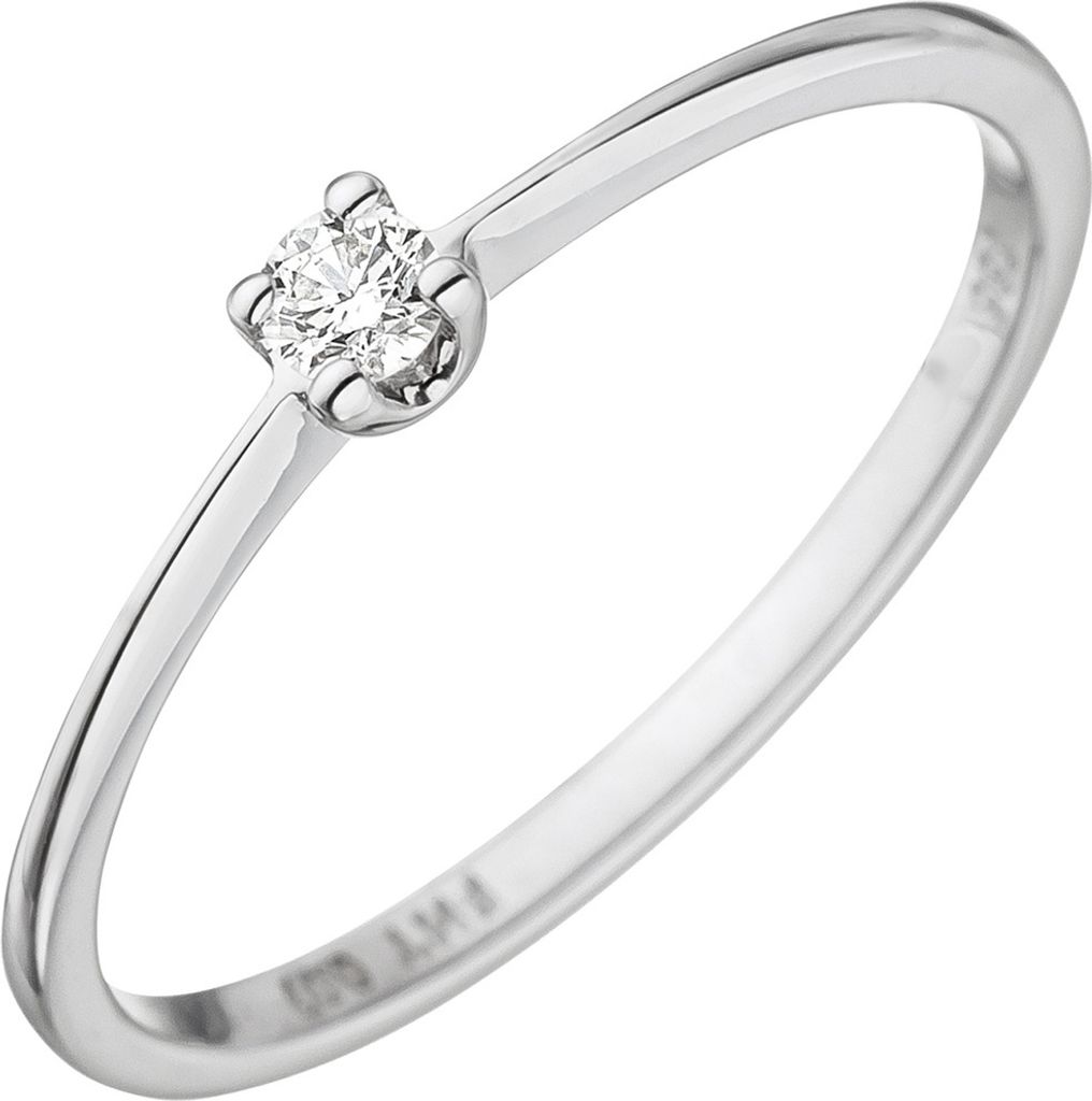 Solitär Damen-Ring mit Diamant Brillant 0,07 Ct. 585 Gold Weißgold Diamantring Innenumfang 52mm Ø16.6mm