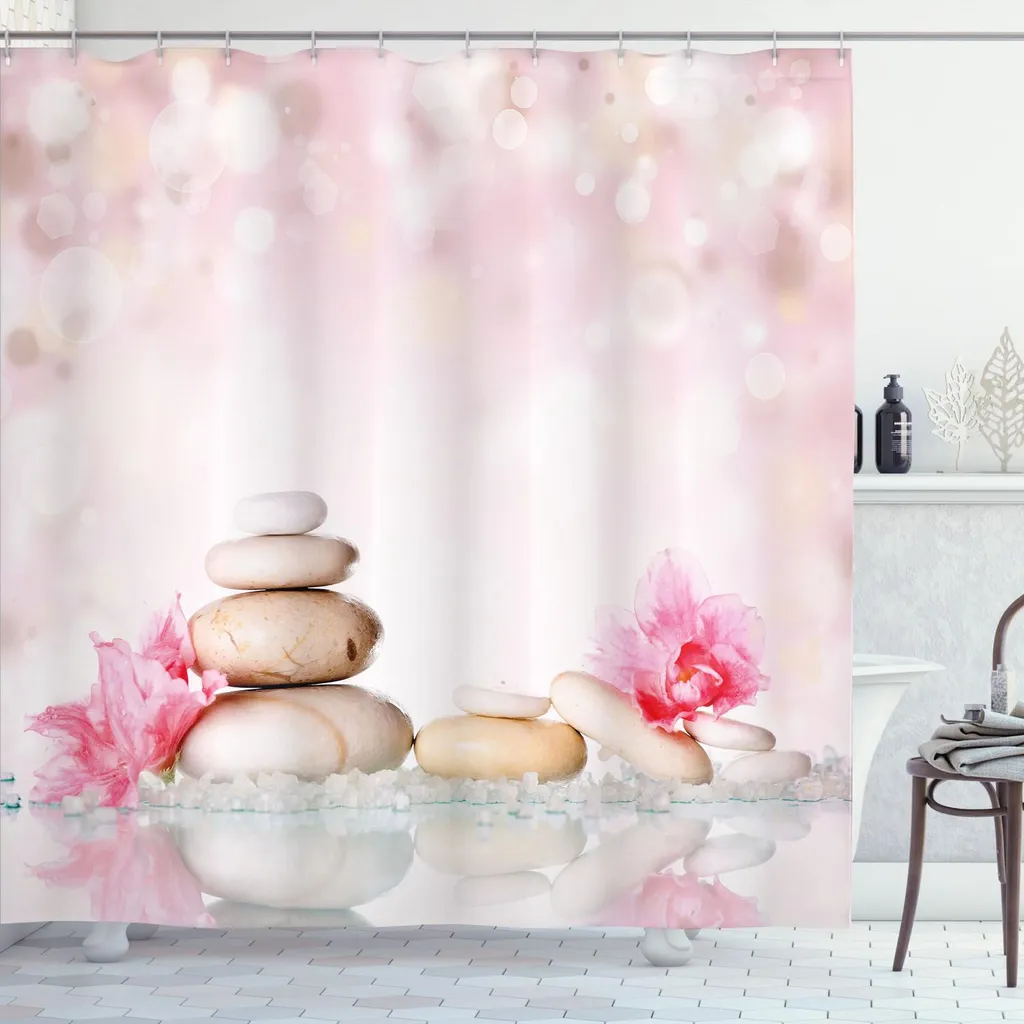 Tenda Doccia Lavabile ABAKUHAUS 175x220 Zen Rosa Pesca per Famiglie