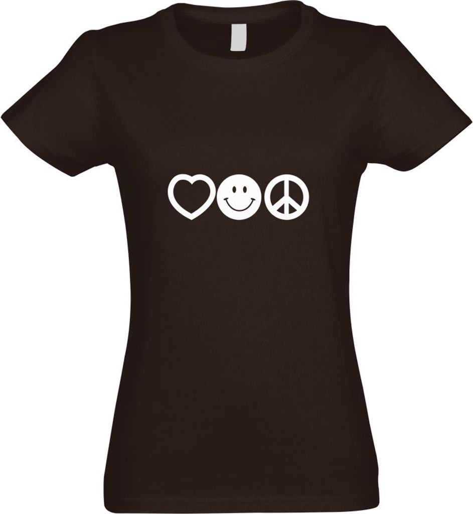 Kiwistar - T-Shirt tailliert - Damen - Chocolate - Love Happy Peace - Liebe Glück - mit Motiv Bedruckt - Funshirt Design - Sport - Freizeit - Dame...