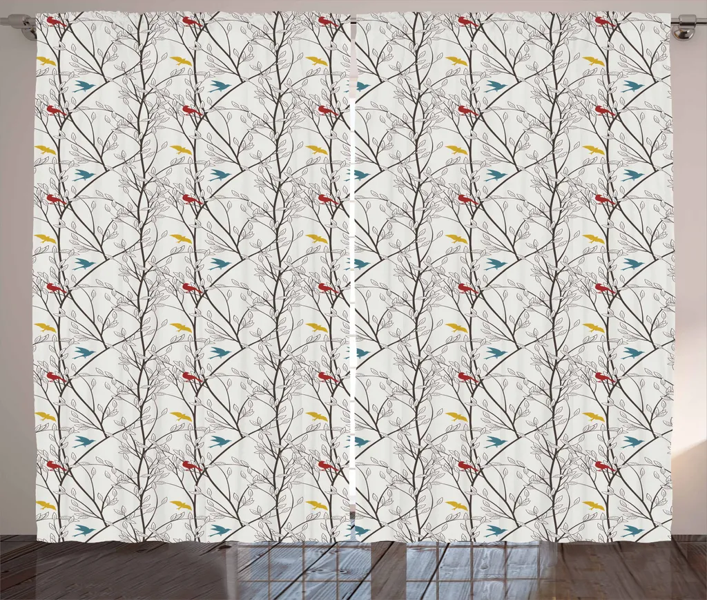 Set 2 Tende ABAKUHAUS 280x175cm | Tema Uccelli Bosco Rustico