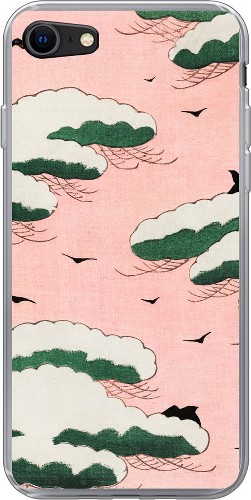 MuchoWow Handyhülle Schutzhülle Hülle für Telefoonhoesje iPhone SE 2020 Retro - Wolke - Vogel - Himmel - Japanisch Silikon Softcase Handy Hü...