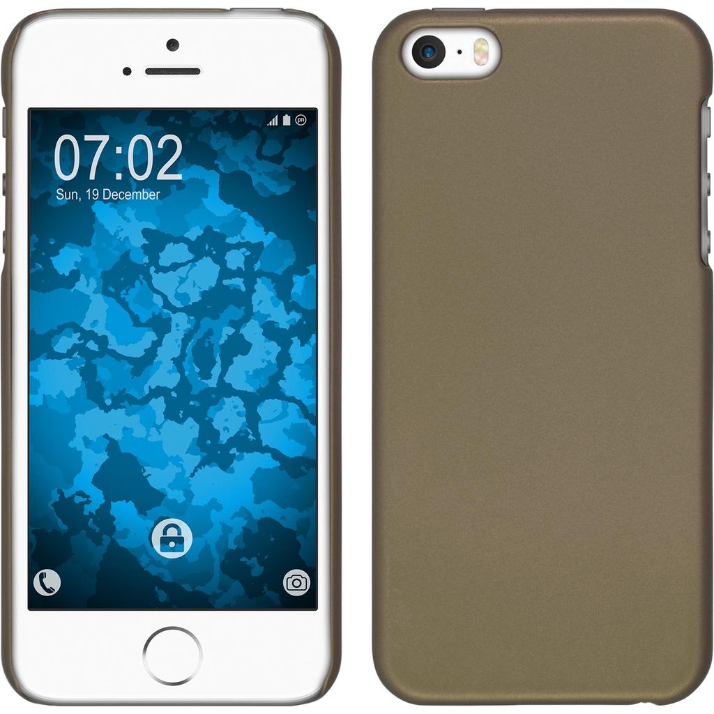 PhoneNatic Case kompatibel mit Apple iPhone SE 2016 (1.Gen) - Hülle gold gummiert Hard-case + 2 Schutzfolien