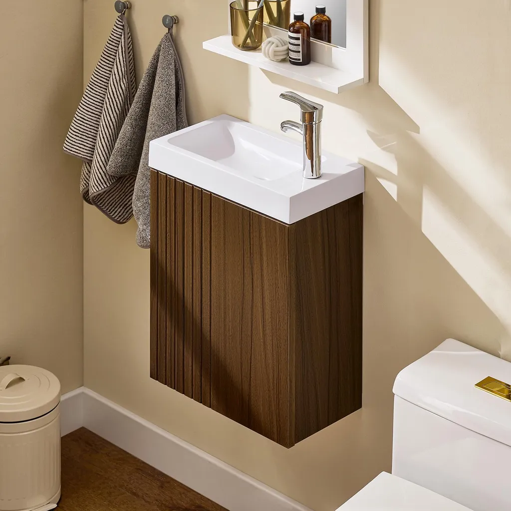 SoBuy BZR196-BR Meuble sous Lavabo Suspendu en Bois Brun Moderne