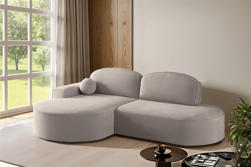 Ecksofa Schlafsofa Sofa GIRONA Stoff Salvador Hellgrau Ottomane Links