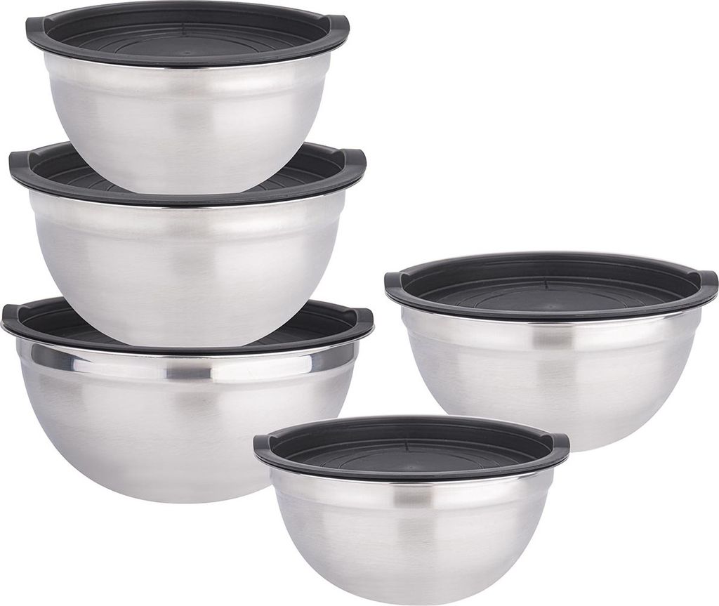 Set Rührschüssel 5 Schüssel aus Edelstahl + 5 Deckel Produktbild 
