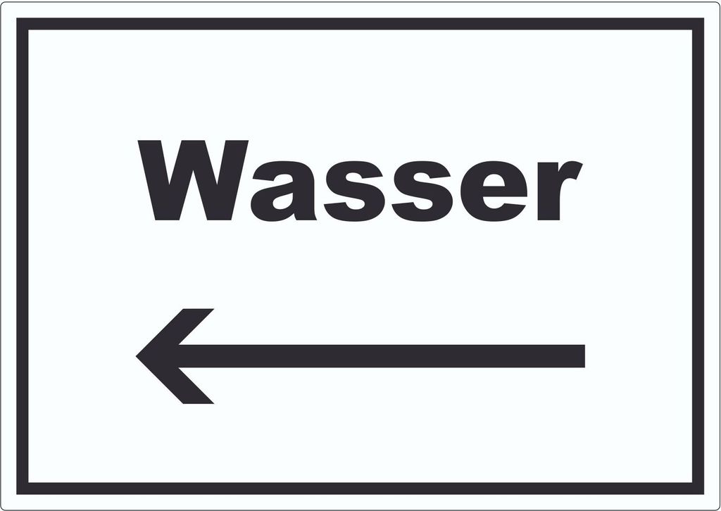 Wasser Aufkleber mit Text und Richtungspfeil links Anschluss waagerecht A6 (105x148mm)