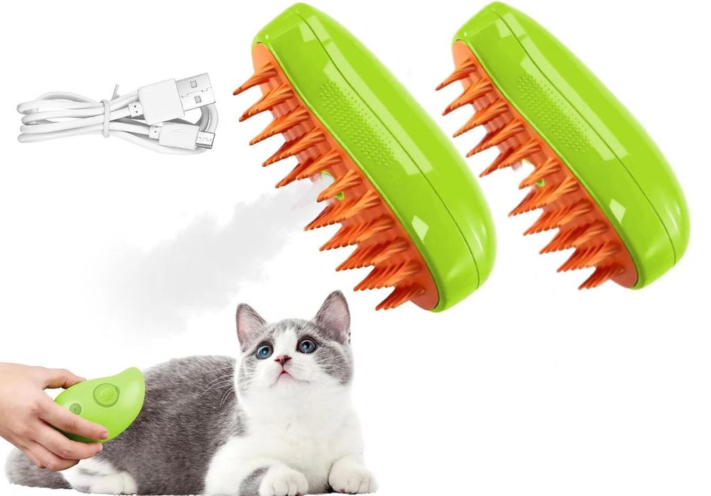 2 Stück Katzenbürste mit Dampf, Dampfkatzenbürste, Katzenbürste mit Wasser, Dampfhundebürste, Katzendampfbürste für Massage, Pflege und Haar...