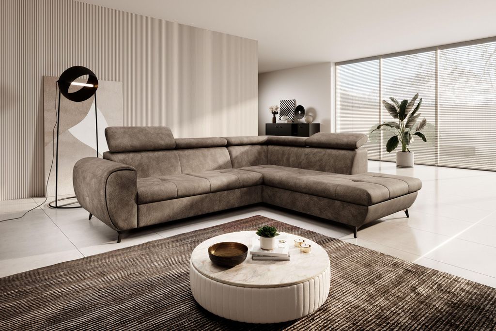 Masseno Ecksofa MAGIA R-S mit Schlaffunktion L-Form, Sofa mit Bettkasten, Wohnzimmersofa, Couch, Soffa, Bettsofa, Couchgarnitur- Braun, SALLY 3