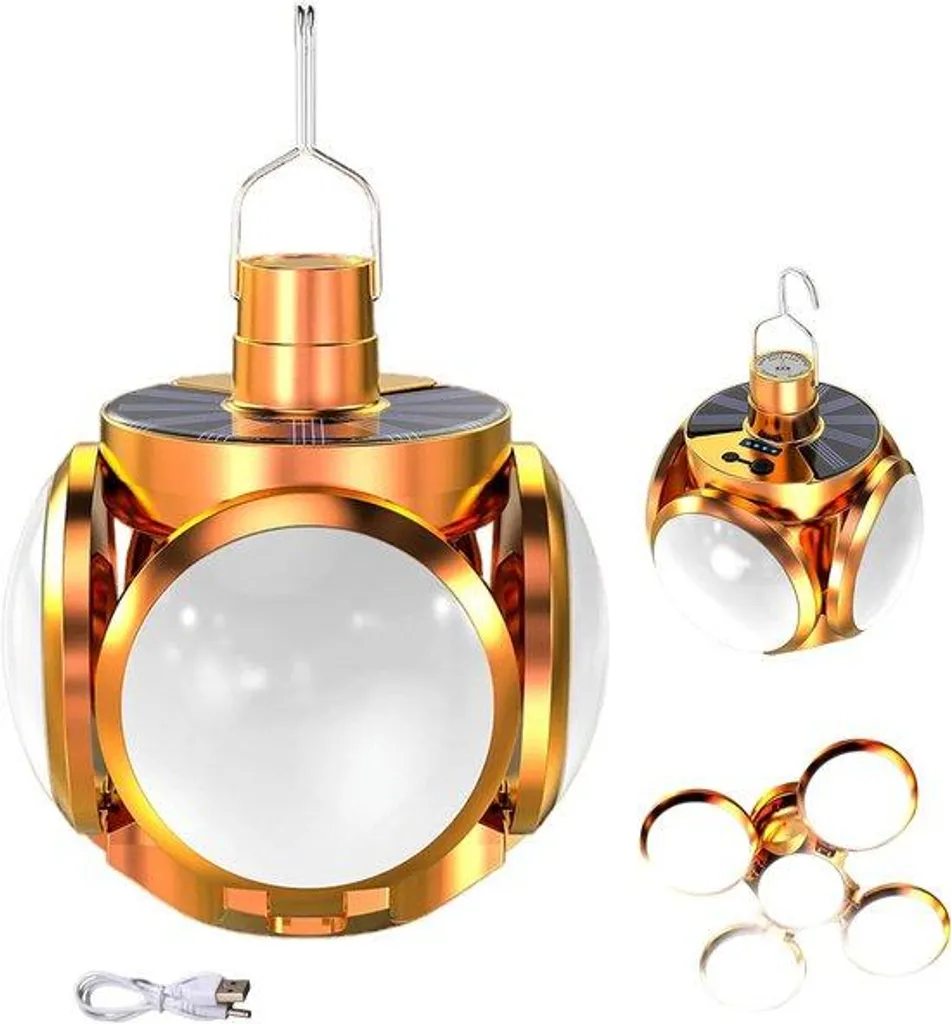 Lampe de camping solaire 5 modes étanche et portable coloris doré