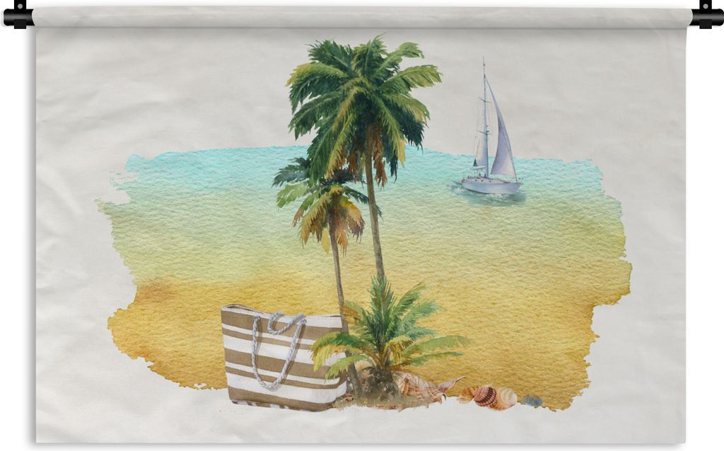 MuchoWow Wandteppich Wandbehang Tasche - Boot - Palme 150x100 cm Tapisserie Dekoration Wandtuch - Waschbar - Tapisserien - Wand-Decke