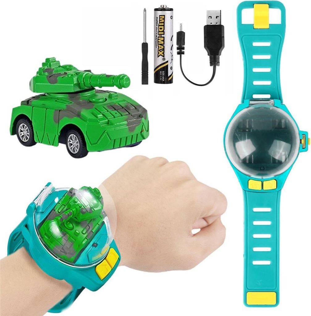Mini-RC-Auto mit abnehmbarer fuer Kinder, 2,4 GHz, LED-Beleuchtung, USB-Ladefunktion, Legierung, ab 2 Jahren, Panzer, Blau