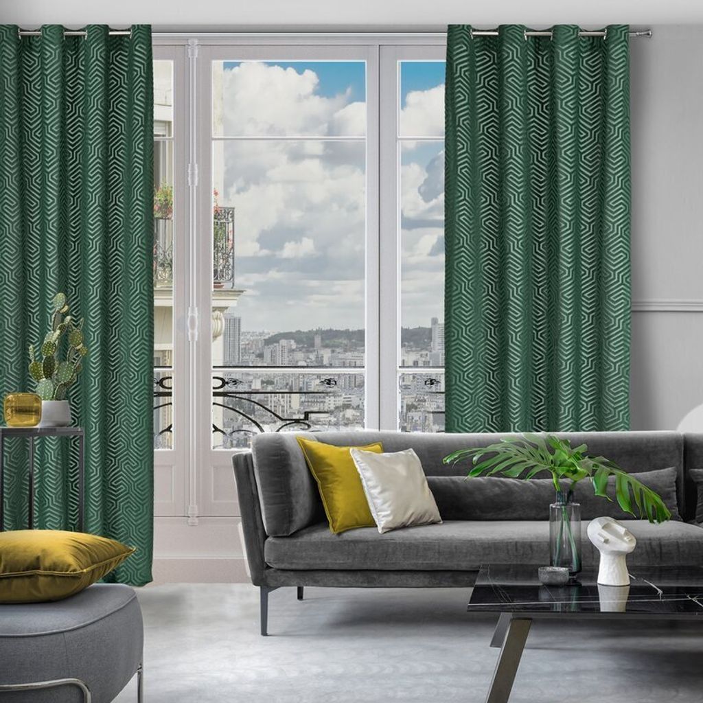 Pierre Vorhang INGA 140x250 cm Ösen Ösenvorhang dunkelgrün