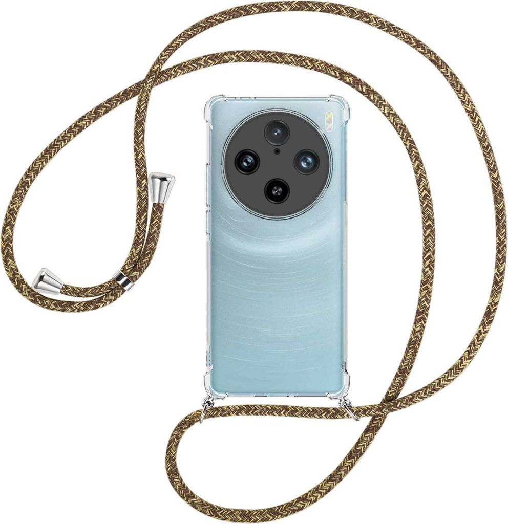 Handykette Backcover-Schutzhülle mit Band (Metall silberfarben) für vivo X100 Pro (V2324A) - braun+beige