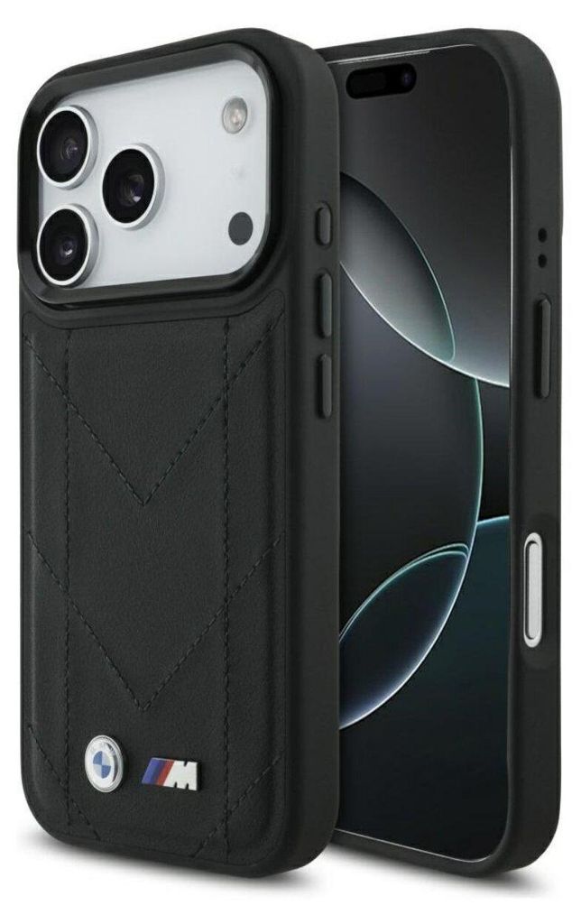 Étui MagSafe iPhone 17 Pro similicuir noir logo BMW métal Image du produit 
